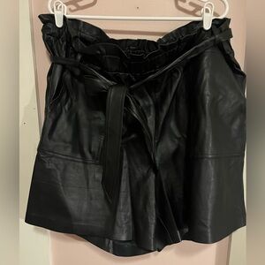 Eloquii Black Faux Leather Paperbag Shorts
